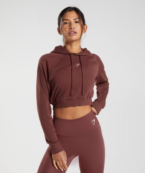 Women's Gymshark Training Cropped Hoodie Dark Brown | NZ 8KCGLY